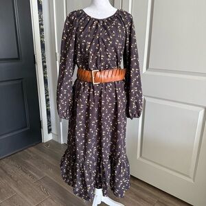 Rails Long Sleeve Peasant Prairie Style Midi Dress in Floral Print Size XL